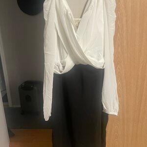 Elegant Long Sleeve Black and White Dress